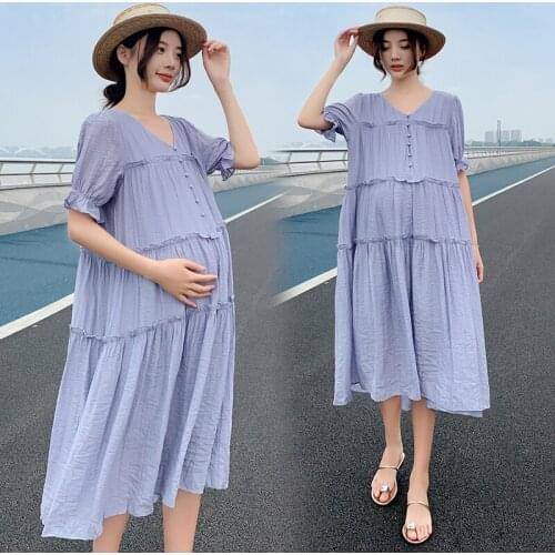 8227# Maternity Clothes Summer Chiffon Short Nursing Sleeve Loose Stylish Dress for Pregnant Women Mom Dress