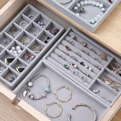 Fashion Drawer Velvet Jewelry Organizer Tray Holder Earring Jewelry Storage Case Ring Bracelet Storage Box Showcase Drawer