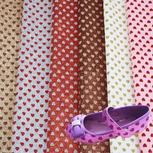 Love hearts shaped glitter leather fabric quality glitter for shoes gift bow (exposed glitter front, knitted cloth backing)