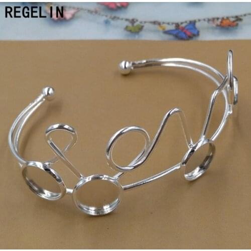 REGELIN Vintage Open Cuff Bracelet Settings LOVE Bangle Blank Base Trays Bezel for 12mm Cabochon Cameo DIY Bracelet Findings