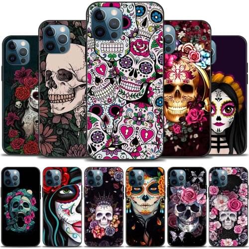 Phone Case For iPhone 12 11 pro X XR XS Max 7 8 Plus Back Cover Protective shell 12MINI Retro Style Flower Skull
