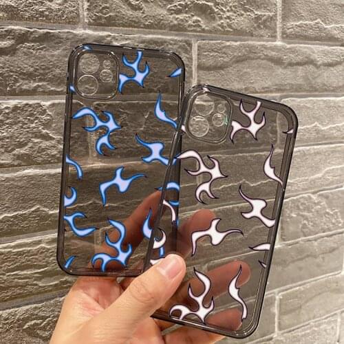 Blue Flame Fire Phone Case For iPhone 12 11 8 7 se 2020 mini pro X XS XR MAX Plus Black Transparent Cover
