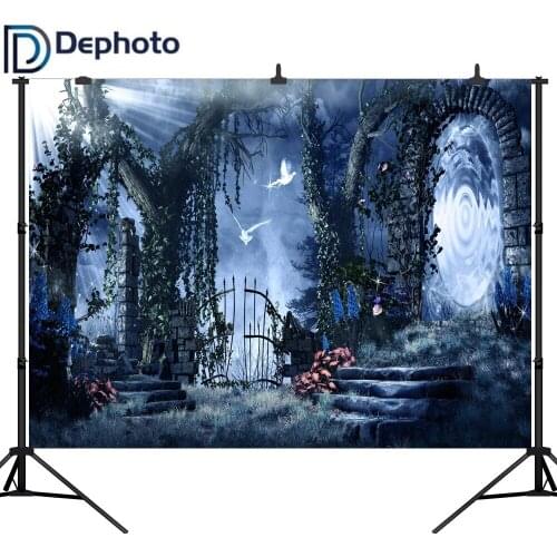 Dephoto Night Halloween Horror Forest Photography Backdrops Iron Fence Photography Background Children