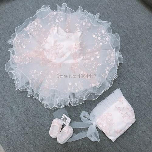 Infants Outfit Baby Girl Lace Dress Hat Shoes 3 Pieces For Girls Clothes Christmas Princess Children Clothes AG0255