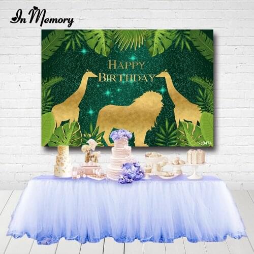 InMemory Safari Jungle Party Backdrops For Boys Birthday Green Leaves Gold Animals Giraffe Lion Wild One Photography Backgrounds