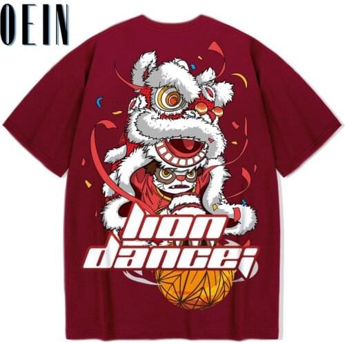 OEIN Mens T Shirt Hip Hop 2021 Dark Streetwear Tshirt Chinese Lion Print Harajuku Summer T-Shirt Cotton Tops Tees Oversize 8XL
