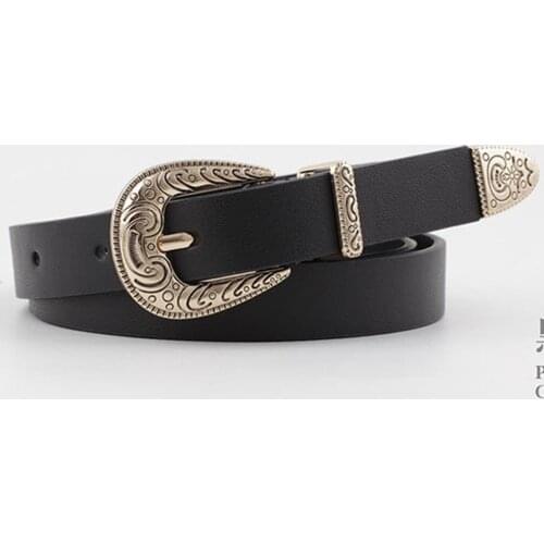 Goocheer Hot Sale Ladies Faux Leather Fashion Decorative Carved Belt Retro Three-piece Buckle Belt