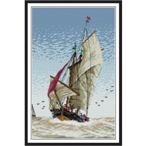 Joy Sunday A Boat Put Out To The Sea Painting 11CT 14CT Needlework on Printed Canvas and Counted Cross Stitch Kits for Beginners