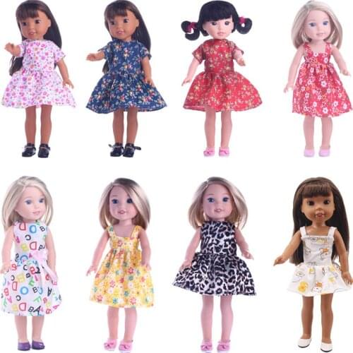 Doll Skirts Printing Dress For 14 Inch Doll & 36Cm Baby Cute Cartoon Printing For Our Generation Doll Daily Life