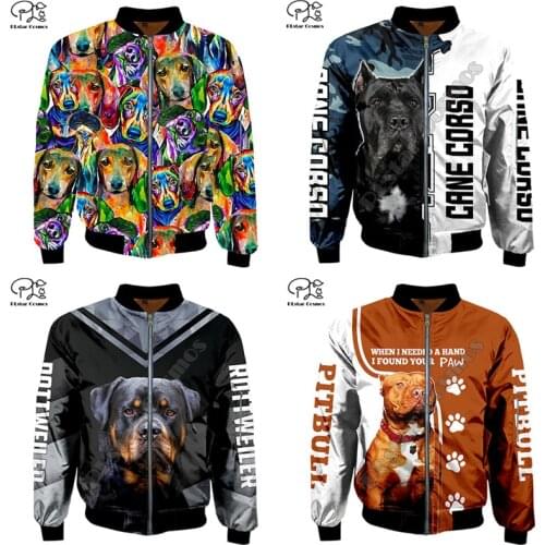 Men pitbull 3d winter Bomber Jackets colorful Dogs Print Flight Jacket casual unisex Harajuku new fashion rottweiler zipper coat