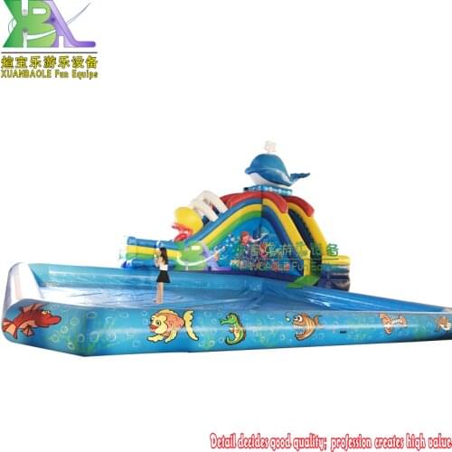 Whale Theme inflatable pool water park, giant water slide with detachable pool