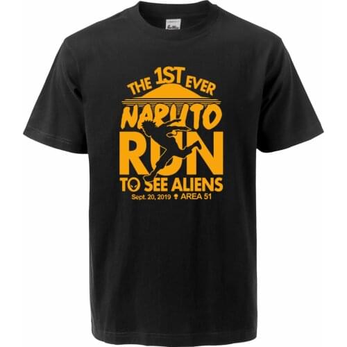 Naruto Run For Aliens Men T Shirts 2020 Summer Area 51 Tops Tees 100% Cotton Short Sleeve Casual T-shirts Japan Anime Streetwear