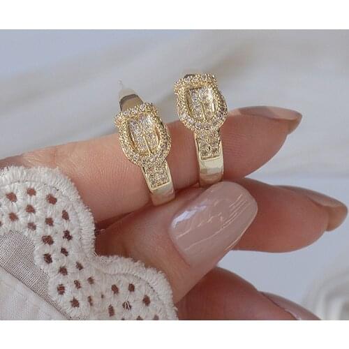 Ew Fashion Brand Delicate Jewelry 14K Real Gold Unique Geometric Stud Earrings for Women AAA Zircon CZ Earrings