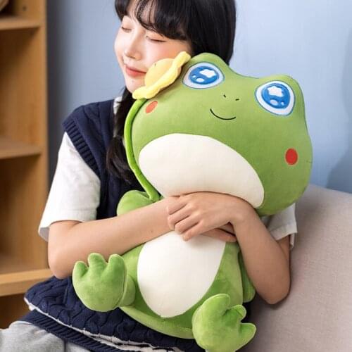 1pc 35/45cm Cute Frog with Sunflower Plush Toys Kawaii Frog Pillow Soft Stuffed Animal Dolls Cartoon Toys for Kids Girls Gift
