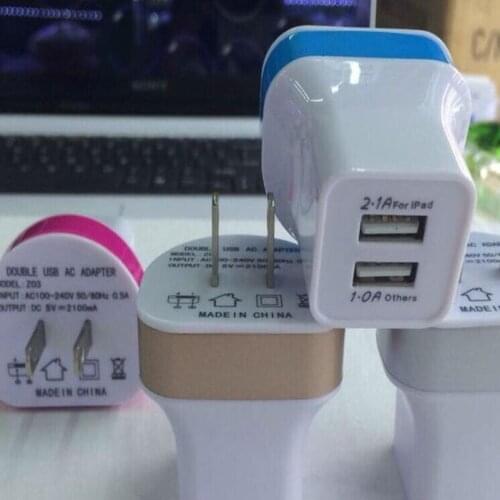 50pcs/lot US plug dual usb Ac home wall charger adapter for apple iphone 4 5 6 6s 7 plus se for samsung htc lg