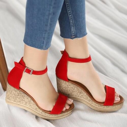 Tonar Dran Red Suede Wedges Women Sandals Colorful New Season Platform Casual and Elegant Style Fashion Trend Style