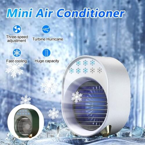 Air Cooler Fan Mini Desktop Air Conditioner with Night Light Mini USB Water Cooling Fan Humidifier Purifier Multifunction Summer