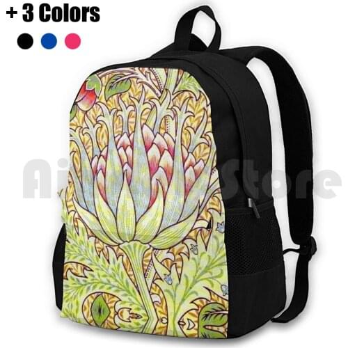 William Morris Artichoke Outdoor Hiking Backpack Waterproof Camping Travel William Morris Vintage Pattern Floral Morris Art