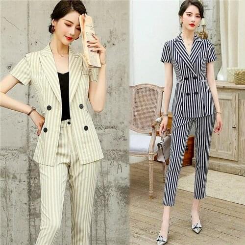 Ladies Office Business Wear Womens Shorts Suit Striated Tops Women 2021 Elegant Pants Women Clothes Two Piece Set Women LS103