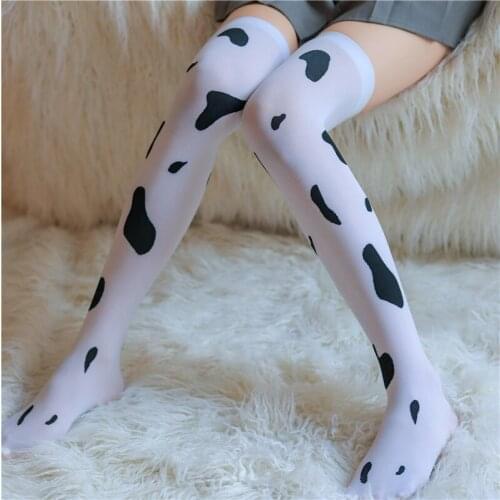 Womens Cosplay Stockings Kawaii Cow Spots Printed Thigh High Stockings Thigh High Long Stockings Cute Exotic Socks for Girls