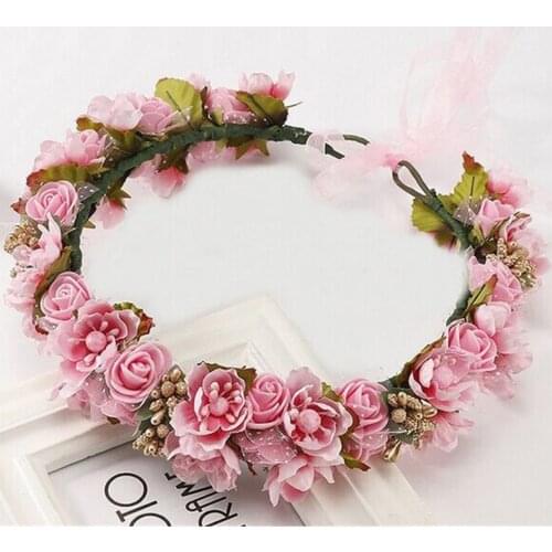Women Bridal Colorful Flower Garland Headband Flower Crown Hair Wreath Halo Head Wreath Party Wedding Headpiece Bridesmaid
