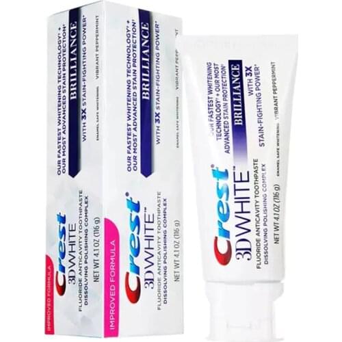 Crest 3D White Tooth Paste Brillance Teeth Whitening Improved Formula Dental Tooth Care Oral Hygiene Squeeze Gel Toothpaste 116g
