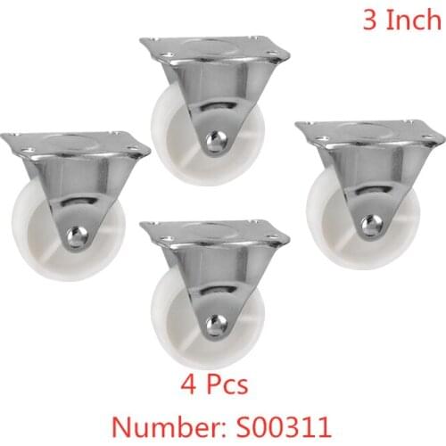 4 Pcs/Lot Casters 3 Inch White PP DirectionalLight Nylon Fixed Roller Axle Free Industrial Trolley Wheel