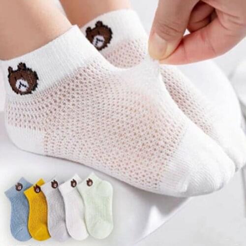 5 Pair/lot New Soft Cotton Boys Girls Short Socks Cute Cartoon Pattern pig cat print Kids Socks Baby Boy Girl Socks Mesh thin