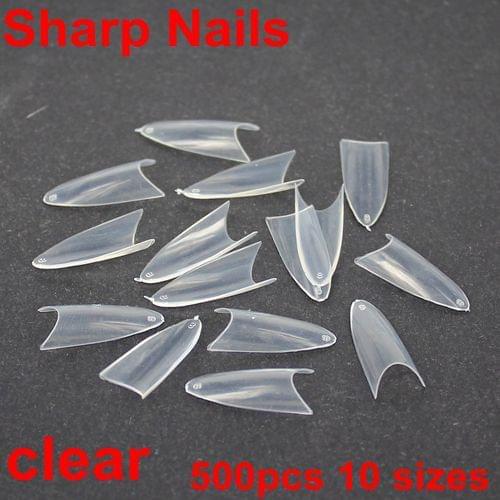 500pcs 10 Sizes Sharp Ending Stiletto French Sharp Nails Acrylic False Nail Tips Clear Beauty High Quality Diy Diamante