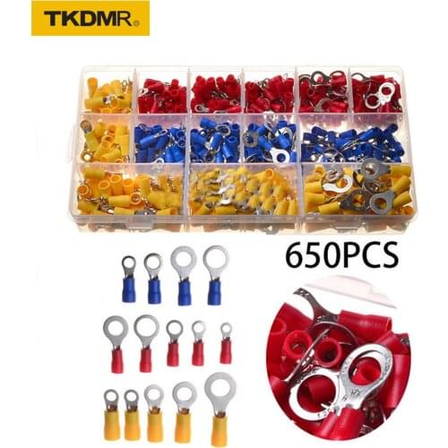 650/240pcs Heat shrink Tin plated copper Ring insulated terminal Cable Wire Connector Electrical Crimp Terminal