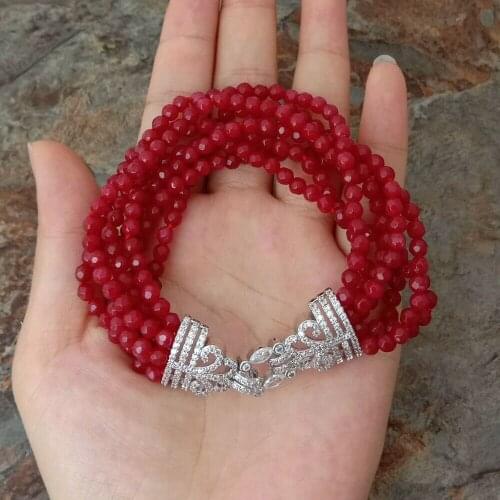 8'' 7 strands Green or red Jade Bracelet zircon Clasp