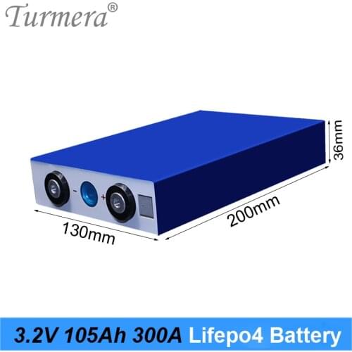 Lifepo4 Battery 105Ah 3.2V 300A Current for Electric Bike Battery 36V 48V 12V Solar Panel Use Size 130*36*200mm 16Piece