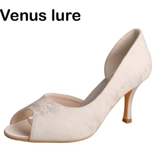 Off white Wedding Shoes Peep Toe Maybest Bridal Court Shoe Pumps Thin Heel