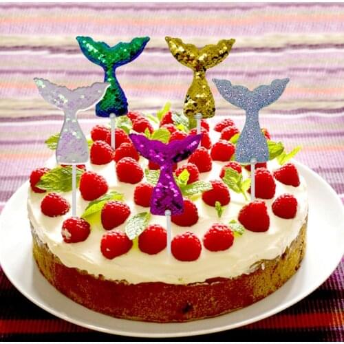 Sequins Mermaid Tail Cupcake Topper Wedding Party Bridal Shower Birthday Cake Dessert Decoration for Party Supplies Lovely Gift