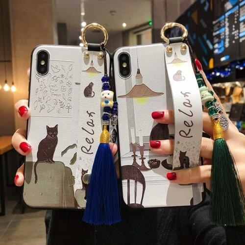 Sumkeymi Wrist Strap Phone Holder Case For iphone 12 11 7 8 Plus mini Pro Max X XS XR Hand Band Case Cute Cat Dog TPU Cover