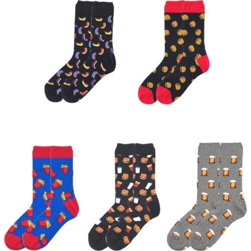 Colorful mens and womens cartoon socks summer cotton socks hamburger cartoon image creative interesting cartoon image socks