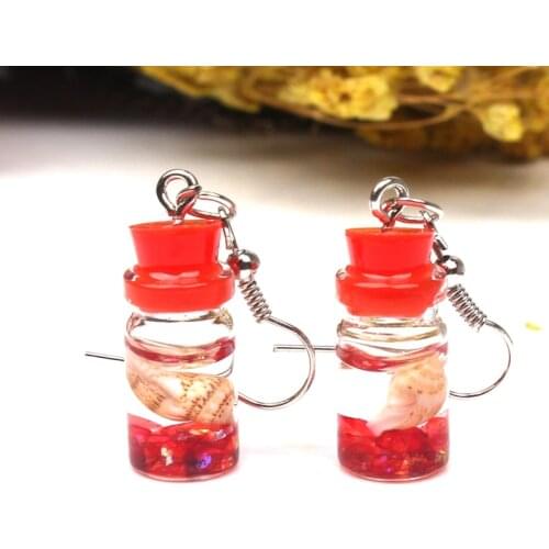 Korean Statement Earrings, Transparent Glass Bottle Conch Colored Crystal Dangle Drop Earrings For Women Earings Fashion Jewelry