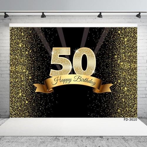 Photographic Backgrounds Golden Glitter Light Computer Printed Prom Backdrop for 50 Happy Birthday Party Photophone Photo Studio