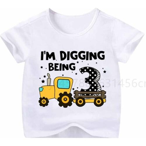 Boys and Girls Tractor Birthday Number Printed T-shirts 1-9 Boys Trucks Funny T-shirts Boys and Girls Funny Gift T-shirts