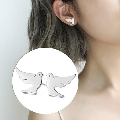 Unift Peace Dove Animal Bird Earings Studs Cute For Women Popular Stainless Steel Fashion Jewerly Wholesale Peace Lover Gifts