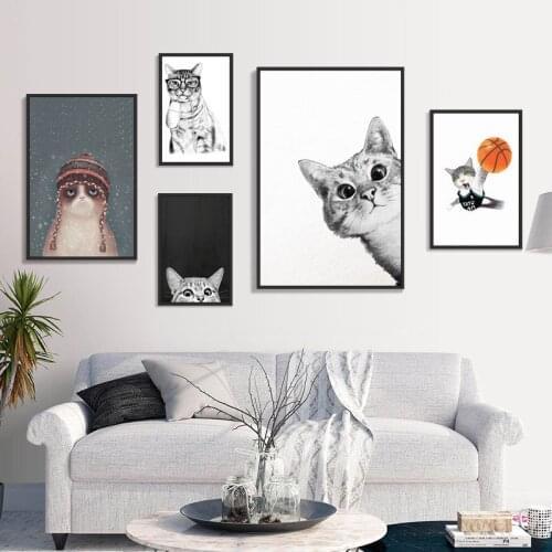 Kawaii Funny Animal Cat Wall Art Canvas Poster En Print Nursery Decoratieve Foto Schilderij Nordic Baby Kid Slaapkamer Decoratie