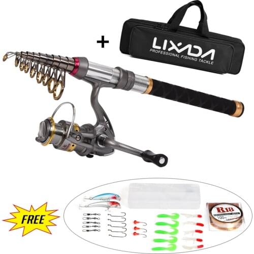 Lixada Fishing Rod Reel Combo Set Carbon Fiber Telescopic Fishing Pole Spinning Reels Carrier Bag for Travel Pesca
