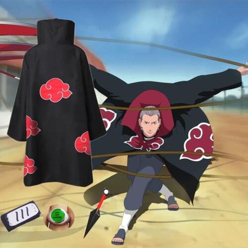 Ninja Anime Akatsuki Cloak Uchiha Municipal Cosplay Costume Ring Headband Kunai Halloween Costume Men and Women 4-Piece Set