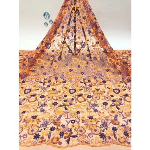 Sequined lace fabric 2021 high quality African French tulle lace fabric, suitable for Nigerian womens evening dress D41771