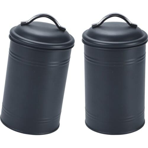 2x300ml Kitchen Metal Food Spice Seasoning Airtight Canister Jar Black