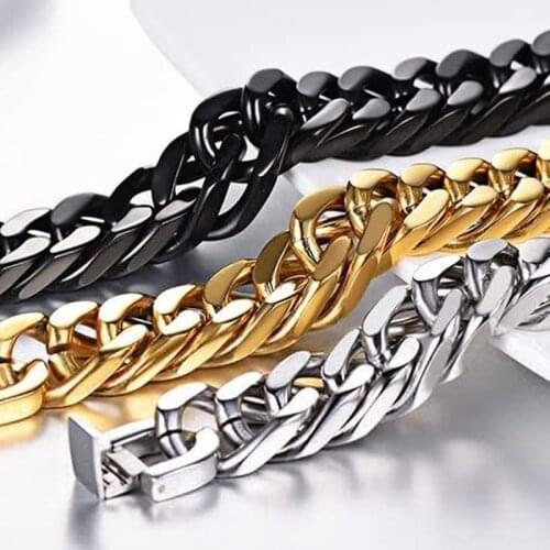 Mens Bracelets on Hand Stainless Steel Cuba Link Chain on Hand Hip Hop Gold Bracelet Hommeb Vintage Black Bracelet Jewelry 2020