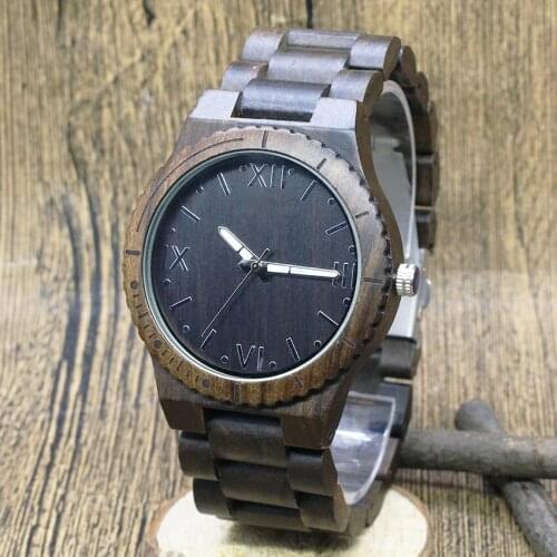 2018 New Fashion Men Black Wooden Watches Roman design dial Black Wooden strap For Male Christmas Gifts Drop shipping