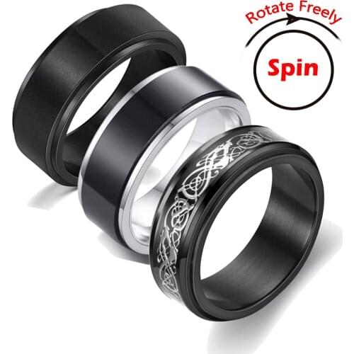Anxiety Ring Fidget Spinner Rings For Women & Men Black Stainless Steel Ring Rotate Freely Anti Stress Accessories Jewelry Gifts