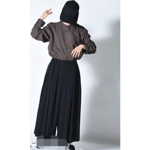 Spring and Autumn mens new pure color ultra-loose pleated casual pants wide leg pants culottes youth fashion trend pants