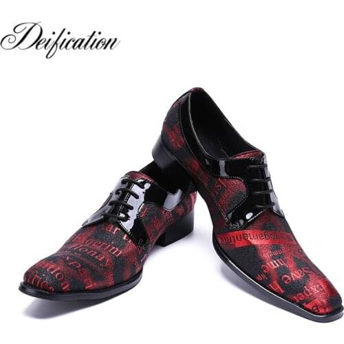 Deification Letters Printed Sepatu Pria Genuine Leather Men Oxford Shoes Lace Up Formal Shoes Men Spiked Men Dress Shoes Leather